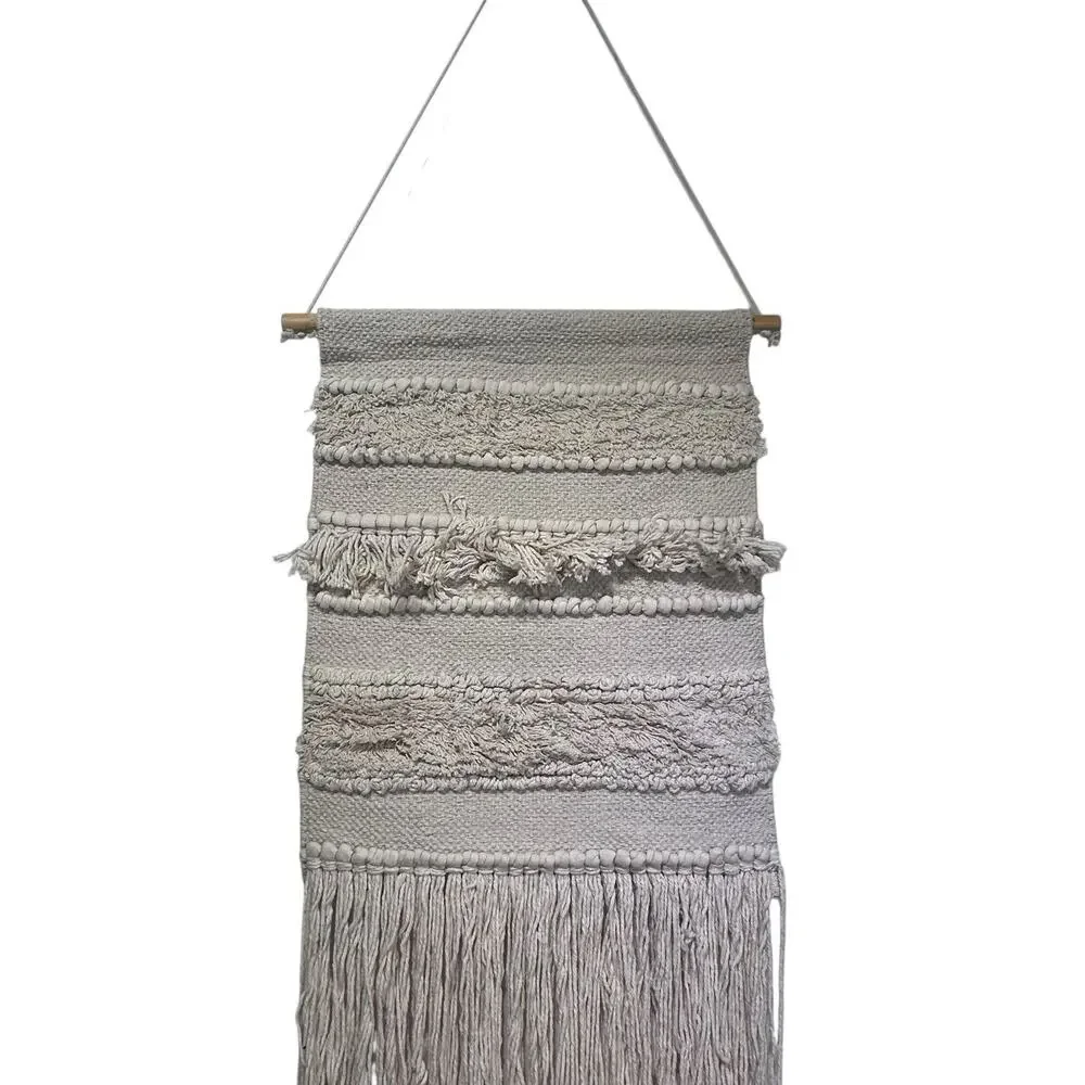 Boho Textured Macrame Wall Hanging Fringe Woven Neutral Farmhouse Decor